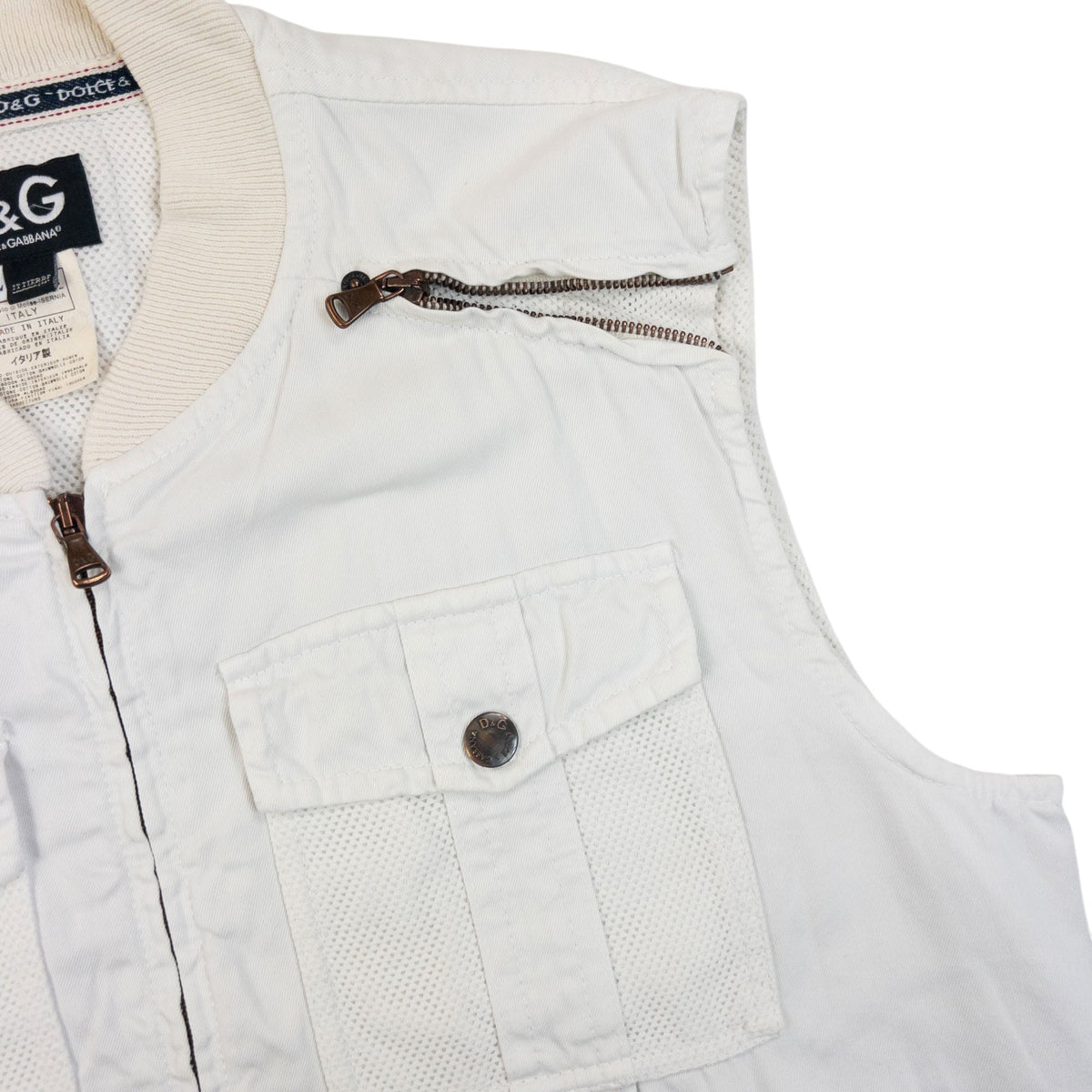 Vintage 2003 Dolce & Gabbana Rebel Label Zip Up Gilet | Medium, White