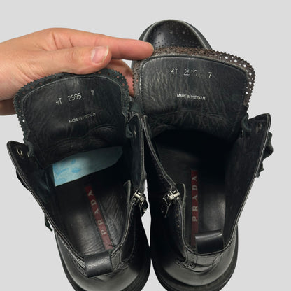 Prada Brogue Detailed Leather Combat Boots - UK7.5/8