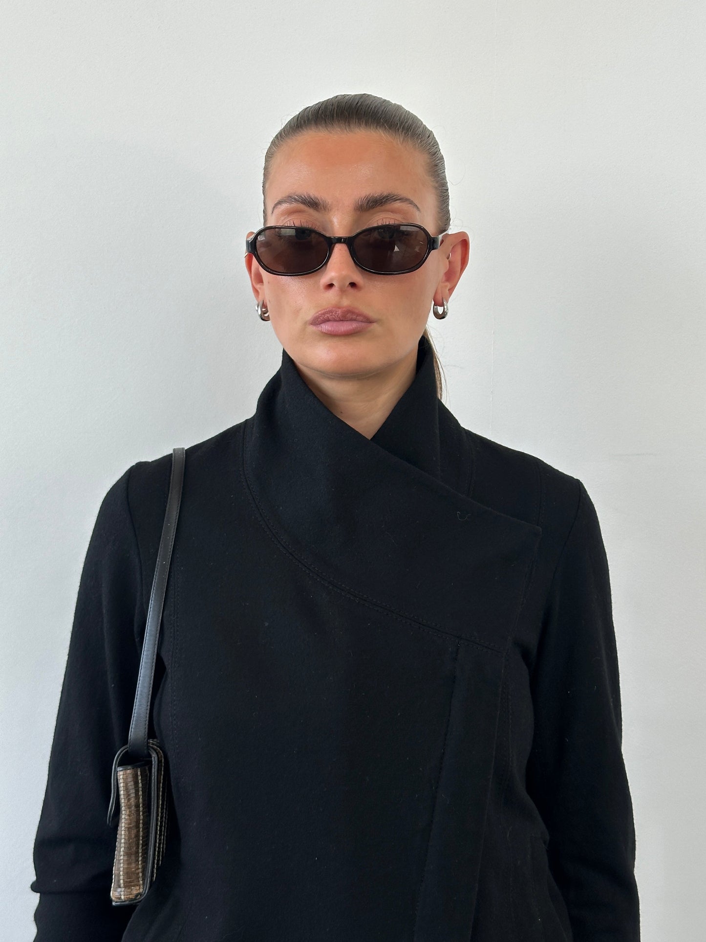 Helmut Lang Asymmetric High Neck Wool Belted Jacket - S