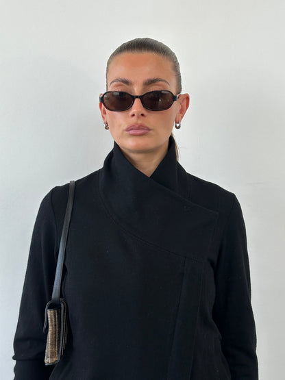 Helmut Lang Asymmetric High Neck Wool Belted Jacket - S