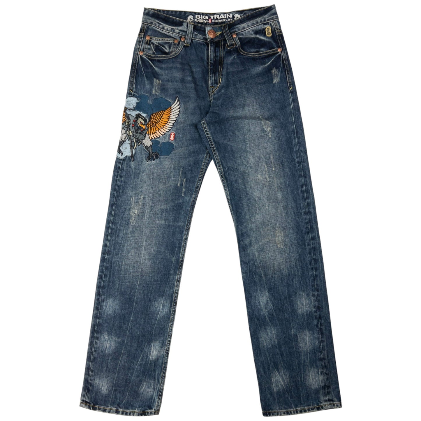 Vintage Big Train Embroidered Eagle Japanese Denim Jeans Size W29