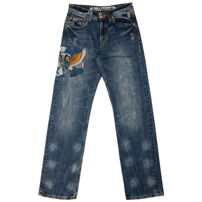 Vintage Big Train Embroidered Eagle Japanese Denim Jeans Size W29
