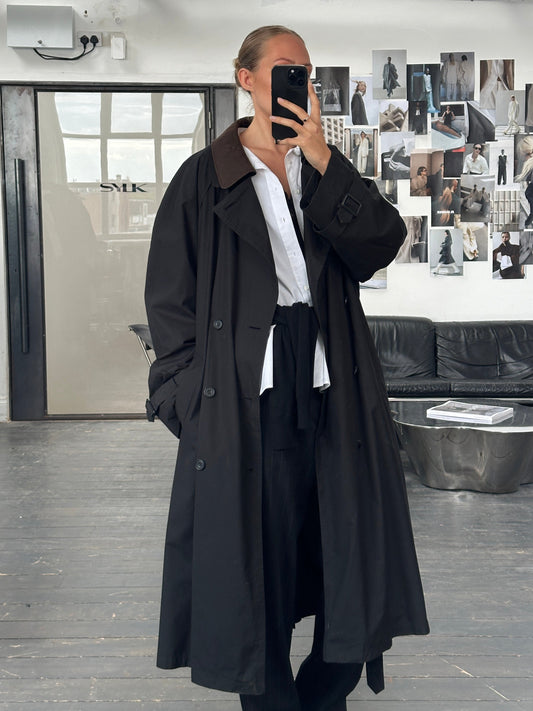 London Fog 1990s Leather Collar Belted Trench Coat - XXL