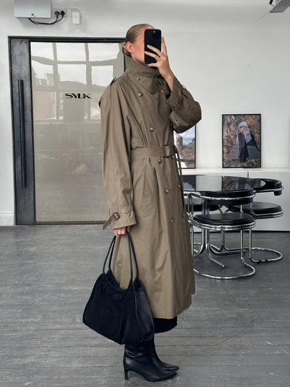 London Fog 1990s High Neck Double Breasted Belted Trench Coat - XL