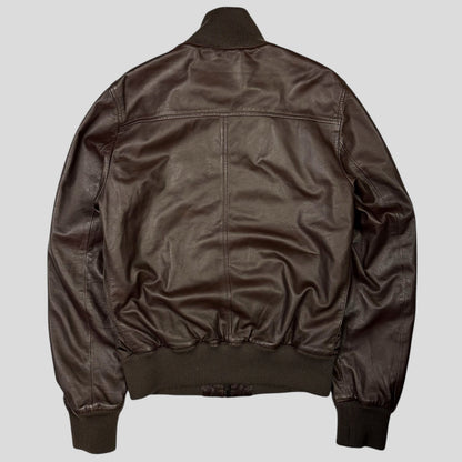 Gucci Brown Nappa Leather Hybrid Logo Bomber Jacket - IT46 (S) | Default Title, Brown