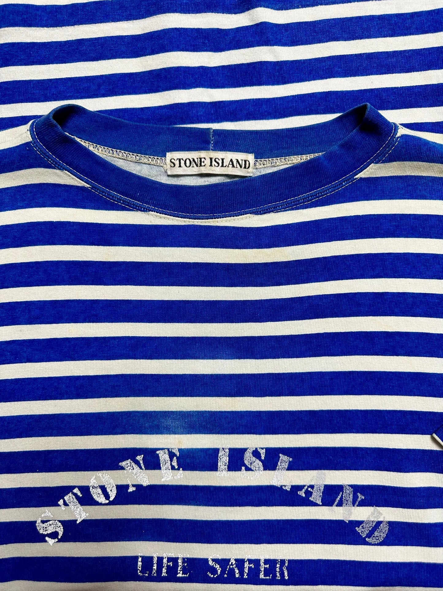 S/S 1992 Cobalt Blue Life Safer Striped Reflective Spell Out T-shirt