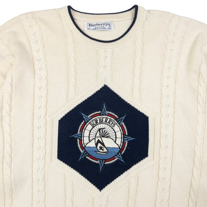 Vintage Burberry Embroidered Cable Knit Jumper Size XL
