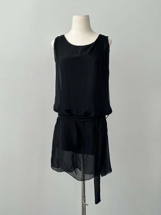 Italian Vintage 1990s Pure Silk Sleeveless Belted Dress - M