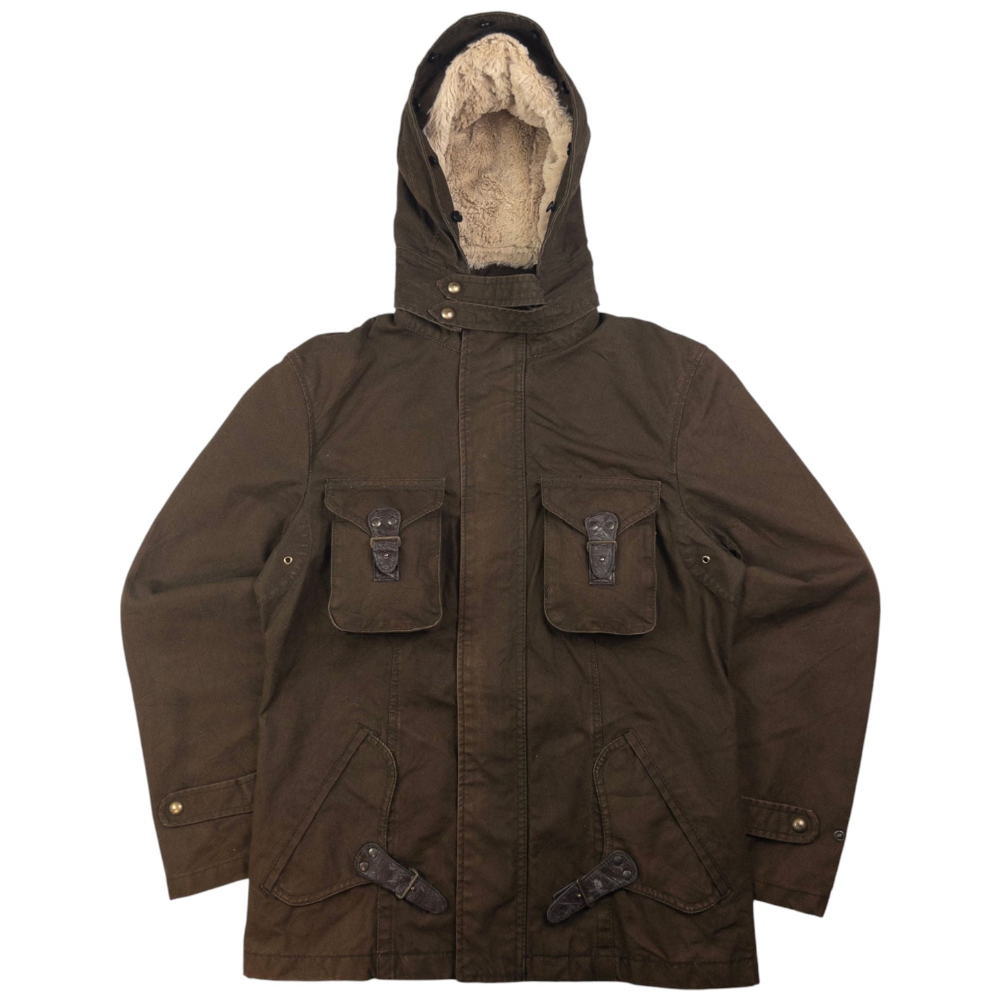 Vintage PPFM Fur Hood Zip Up Cargo Jacket Size S