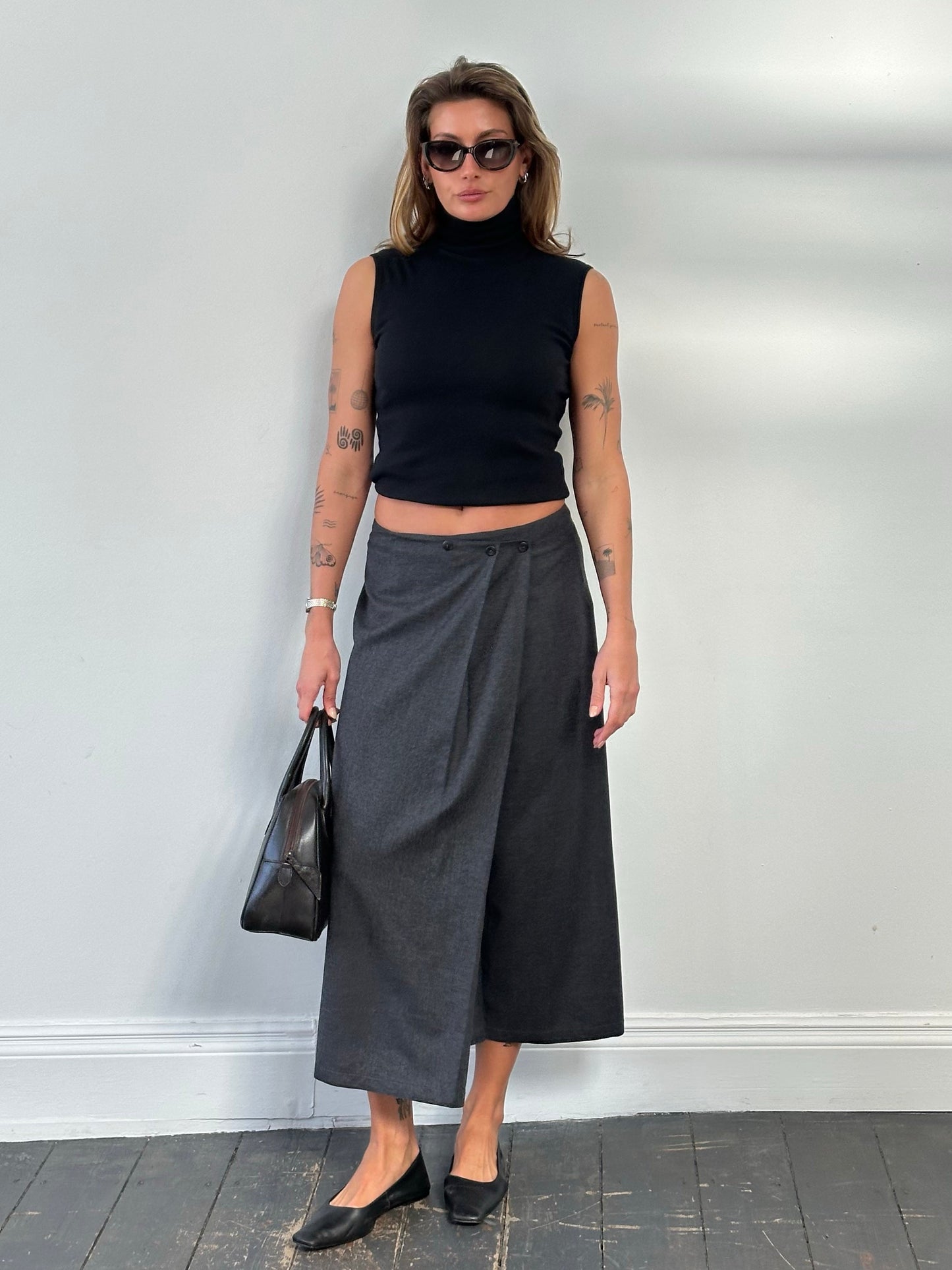 Vintage 1990s Wool Wide Leg Wrap Culottes - W29