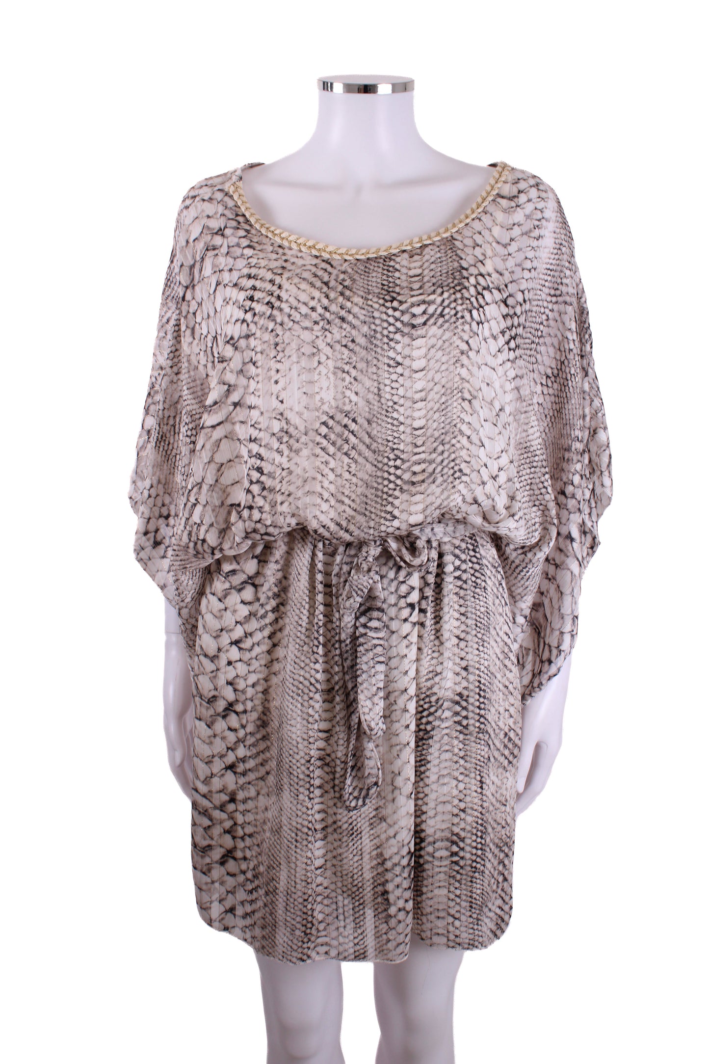 My Story Paris Snake Print Sheer Mini Dress Grey, Gold, White S/M | Small, Multicoloured