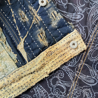 Boro Sashiko Distressed Denim Trucker Jacket - XL
