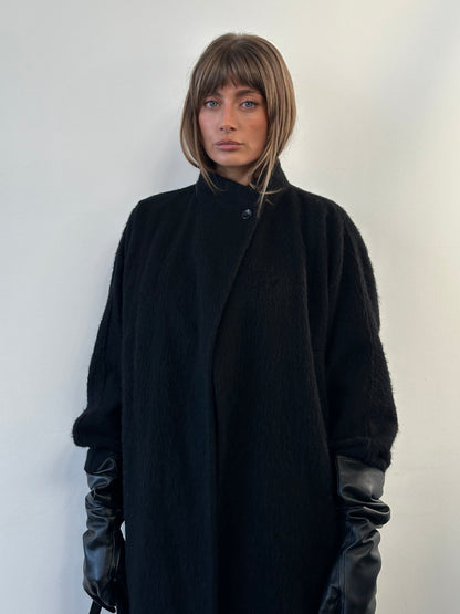 Vintage 1990s Wool Mohair High Neck Coat - M