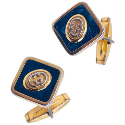 Vintage 80s Gucci Marble Pattern Cufflinks | O/S, Blue
