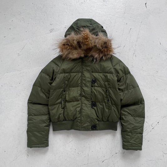 2000s moncler green fur trim puffer | Green, Green