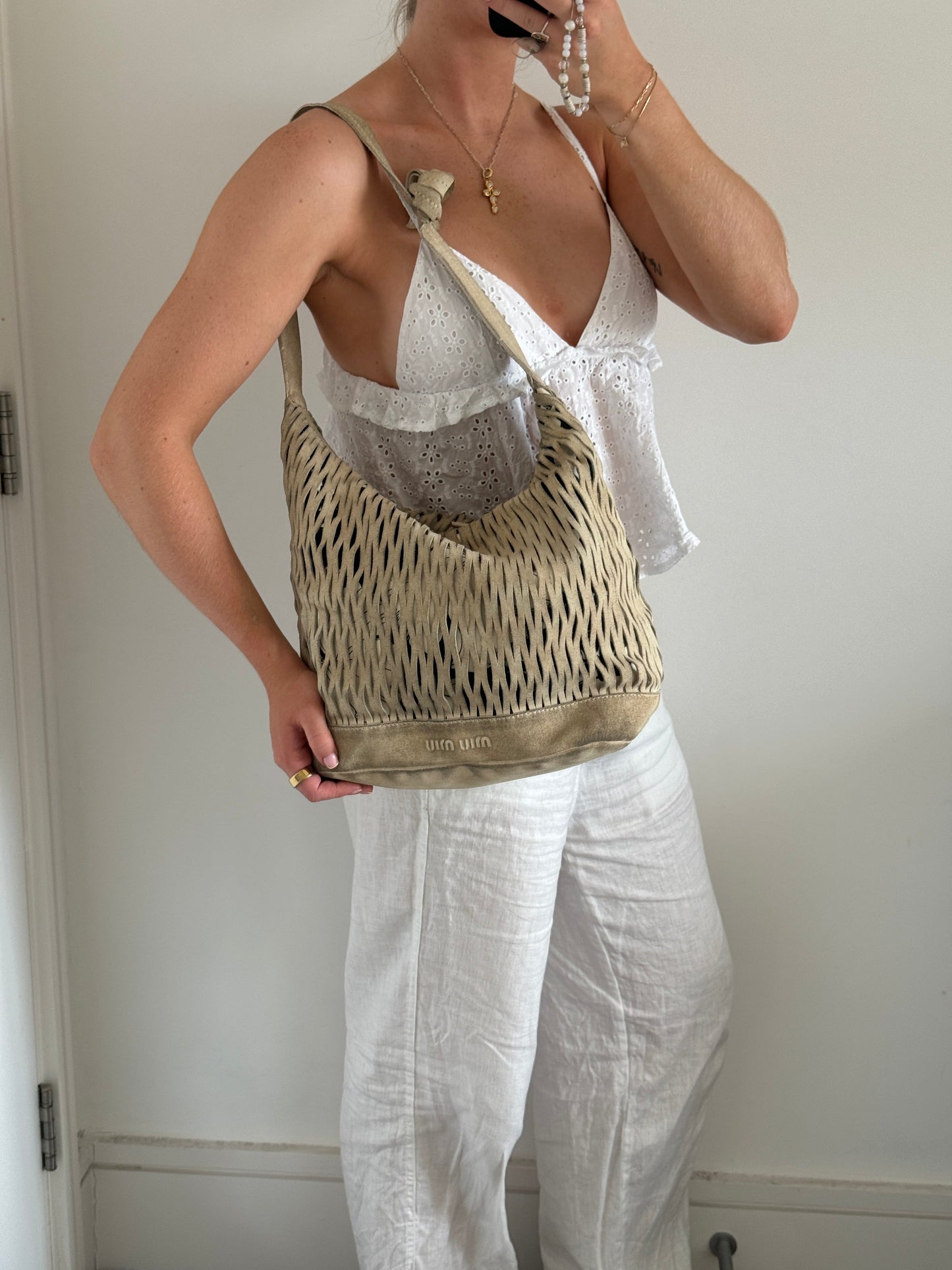 90s Miu Miu Suede Lattice Hobo Bag | O/S, Multicoloured