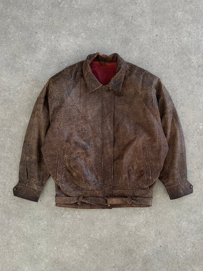 Vintage 1980s Aged Leather Jacket - S