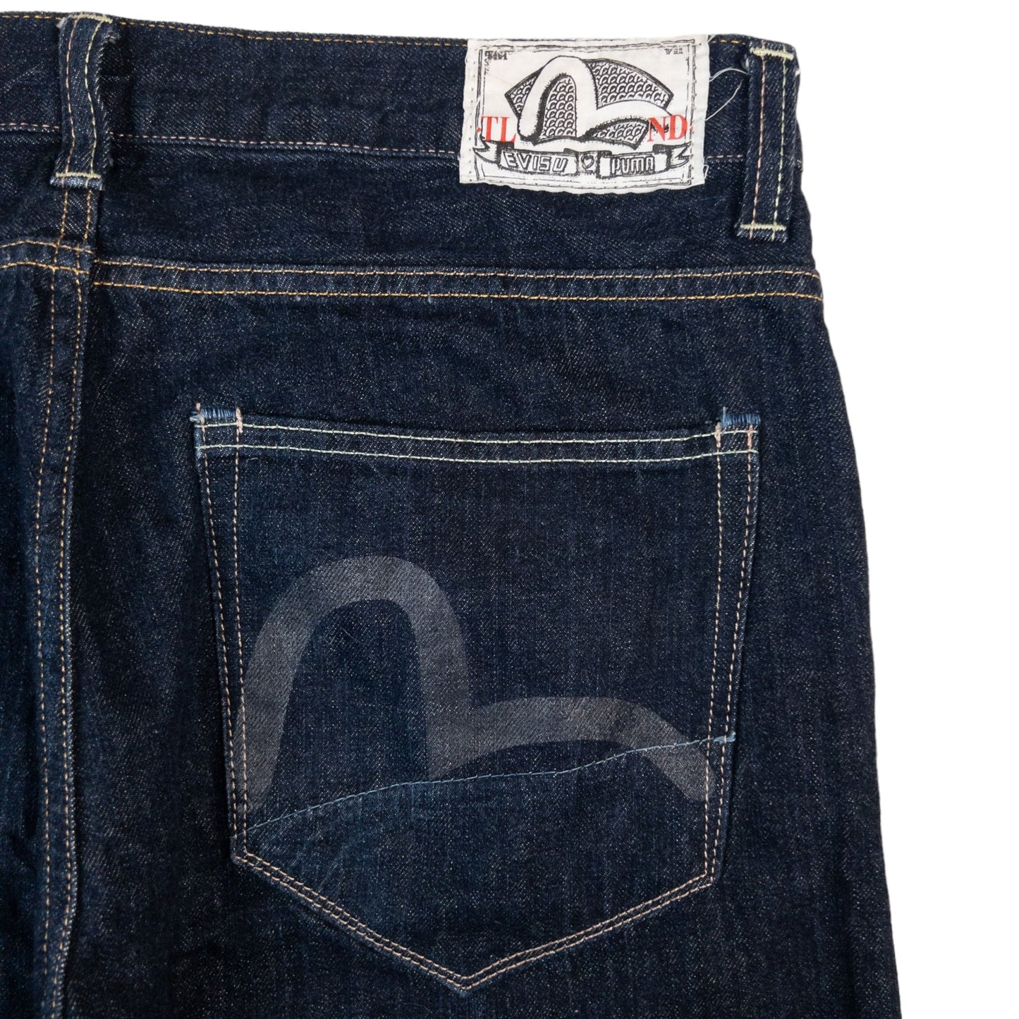 Vintage Evisu X Puma Double Gull Japanese Denim Jeans Size W34