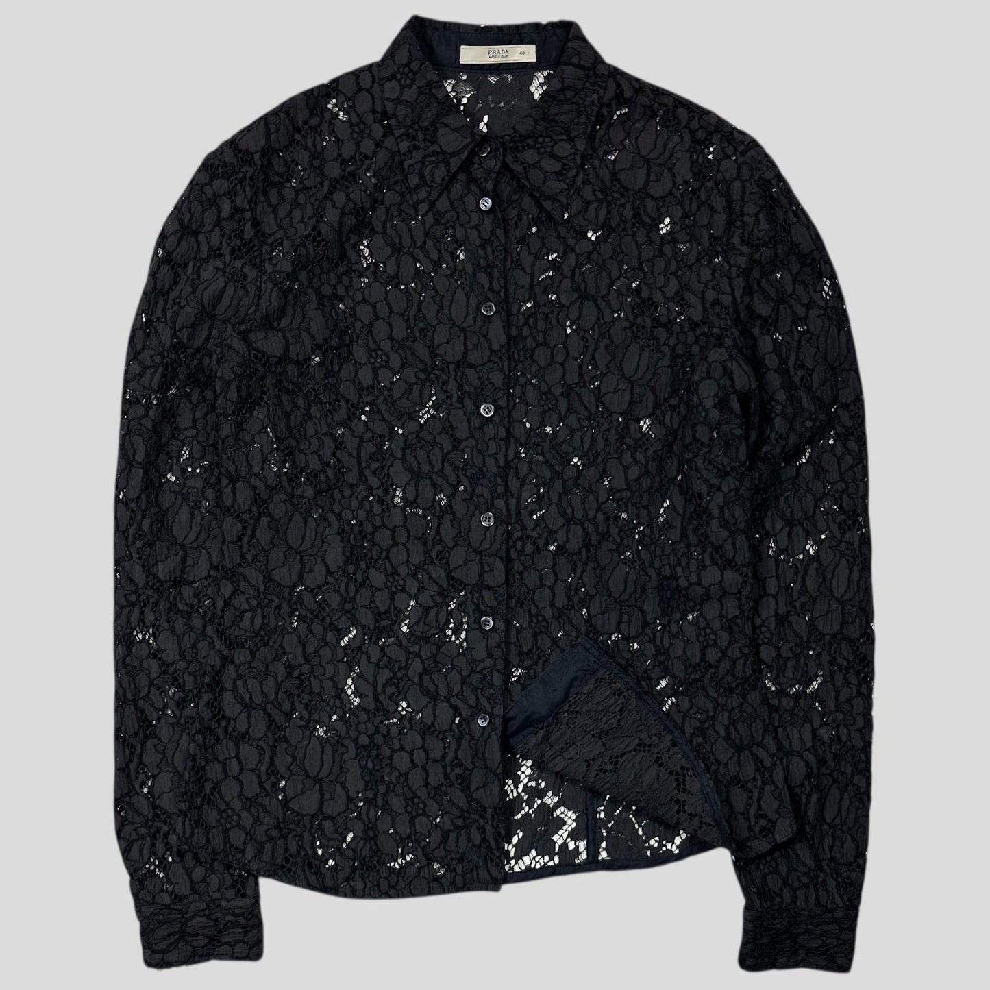 Prada 00’s Floral Broderie Lace Mesh Blouse Shirt - M | Default Title, Black