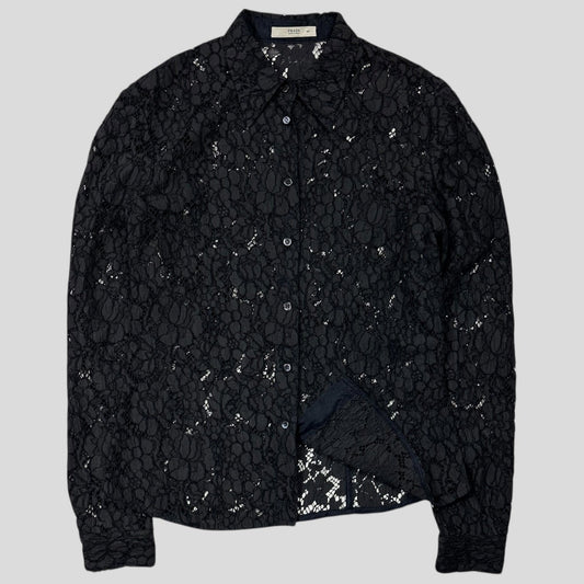 Prada 00’s Floral Broderie Lace Mesh Blouse Shirt - M | Default Title, Black
