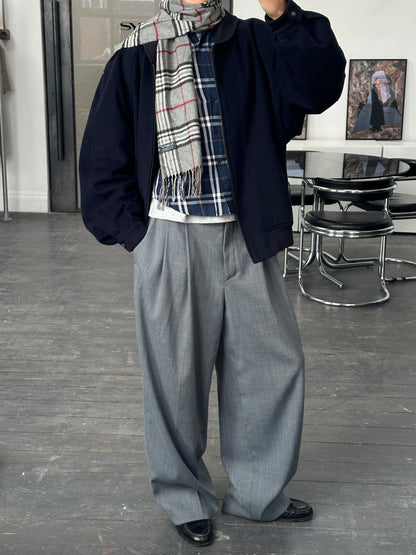 Burberry 1990s Pure Wool Check Logo Bomber Jacket - L/XL