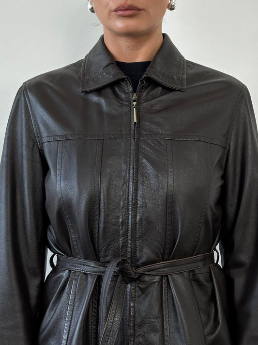 Giorgio Armani Black Label Belted Leather Jacket - S/M