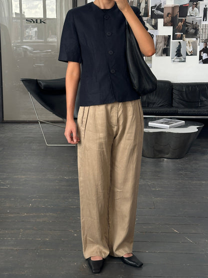 Luisa Spagnoli 1990s Pure Linen Short Sleeve Tailored Blazer - M