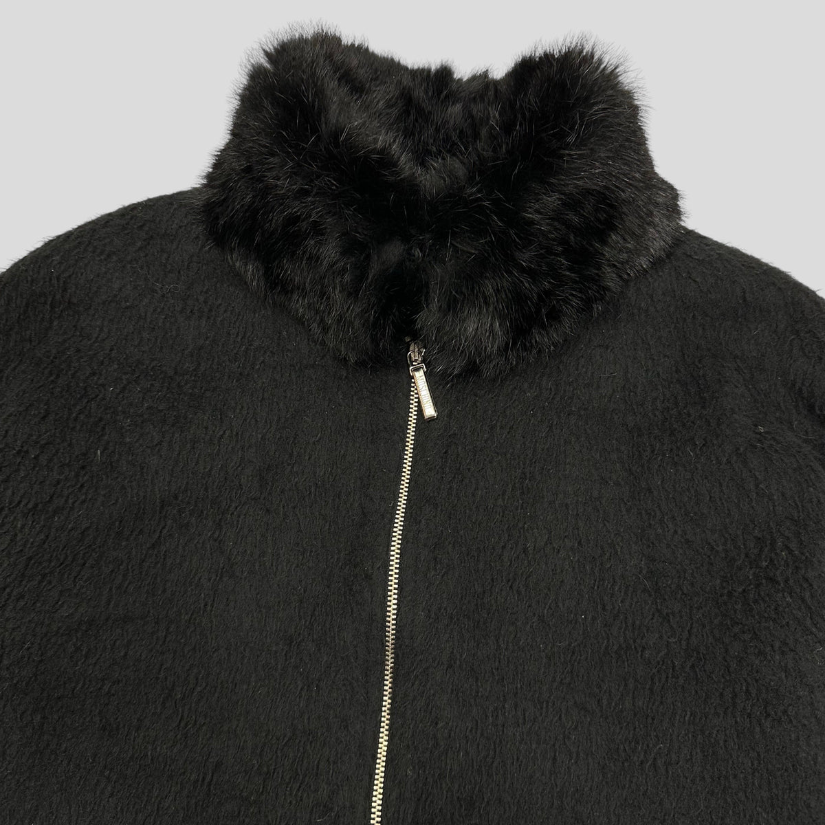 Moschino Jeans 00’s Rabbit Fur Collar Cropped Furry Jacket - UK8-12 | Large, Black