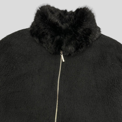 Moschino Jeans 00’s Rabbit Fur Collar Cropped Furry Jacket - UK8-12 | Large, Black