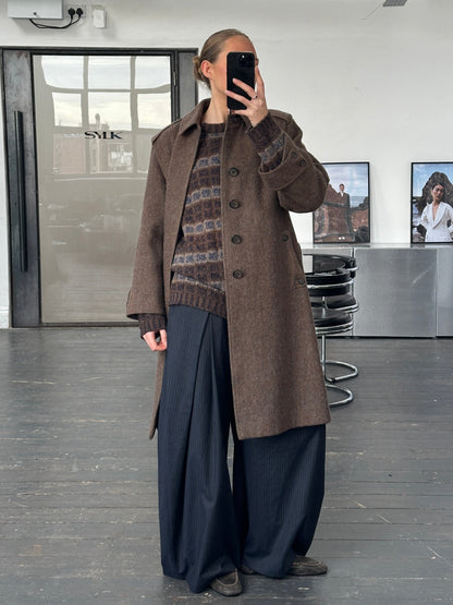 Italian Vintage 1990s Wool Mohair Single Breasted Belted Coat - L