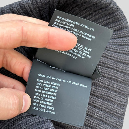 Prada 2020 Virgin Wool Ribbed Logo Beanie - M