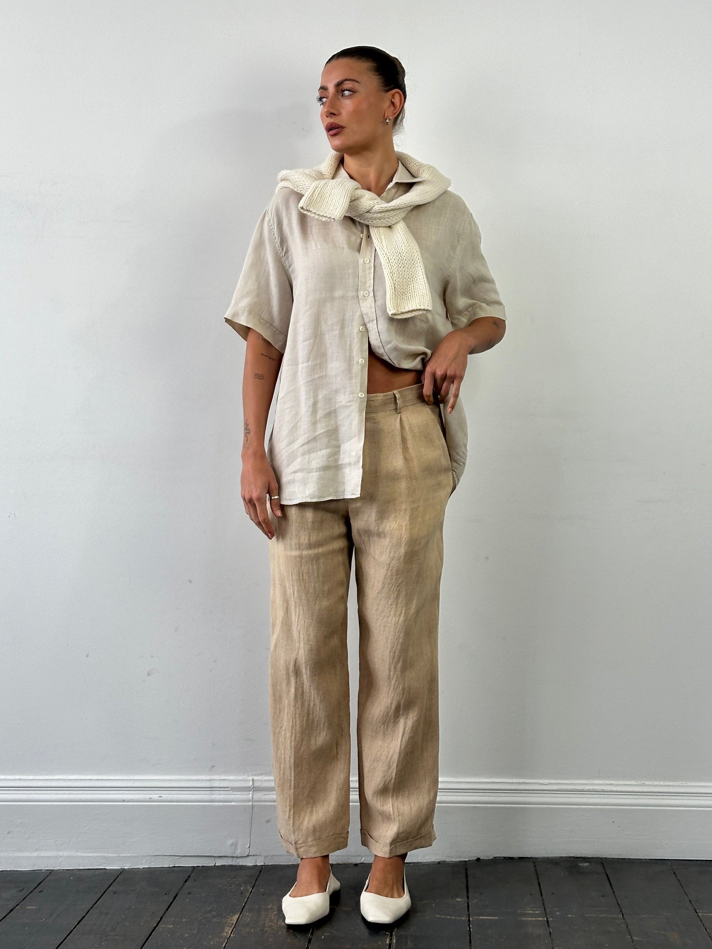 Italian Vintage Pure Linen Short Sleeve Shirt - XL