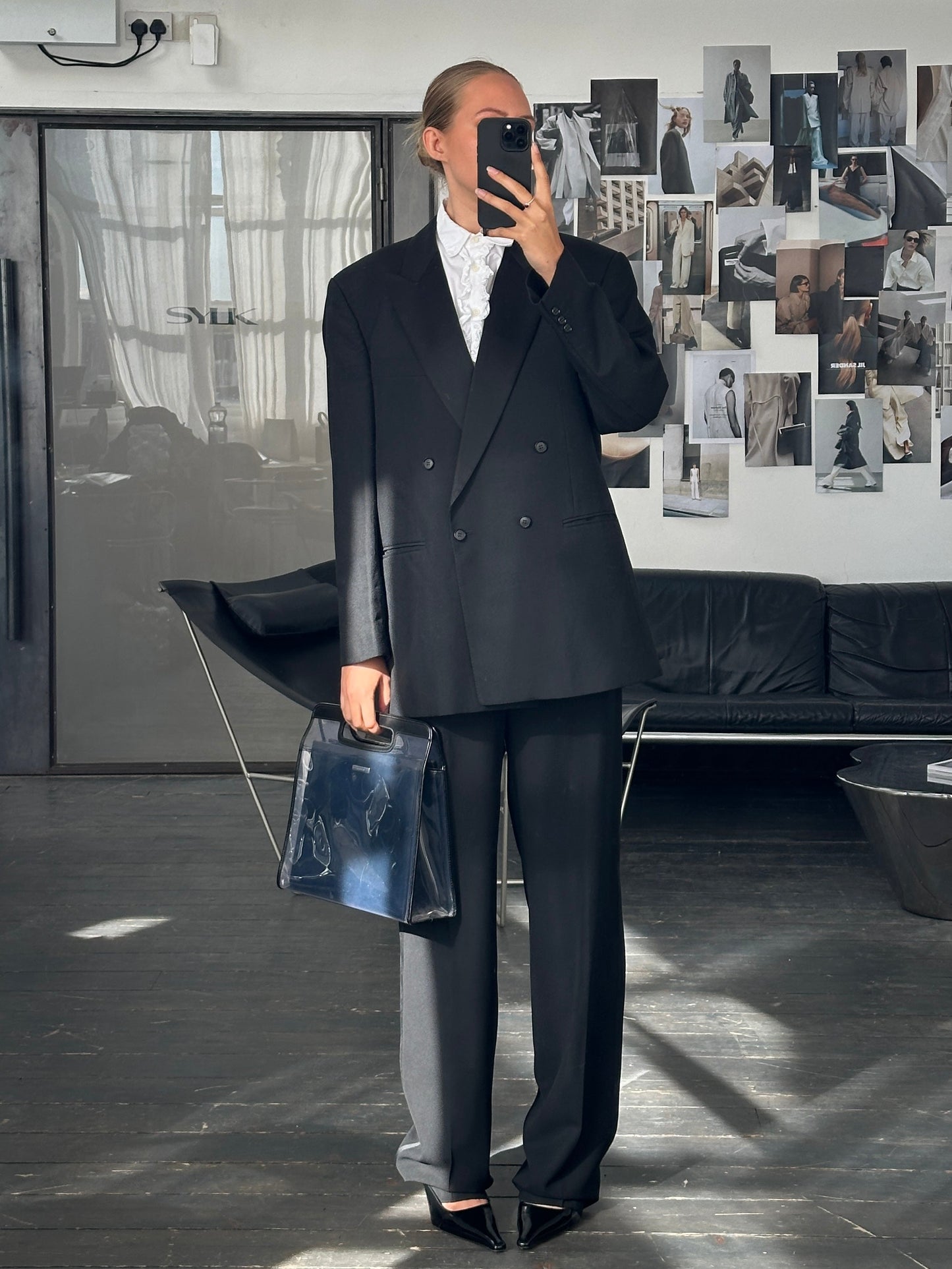 British Vintage 1980s Pure Wool Tuxedo Double Breasted Blazer - 44R/XL