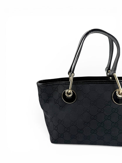 Vintage 90s Gucci Monogram Black Mini Tote Handbag | O/S, Black