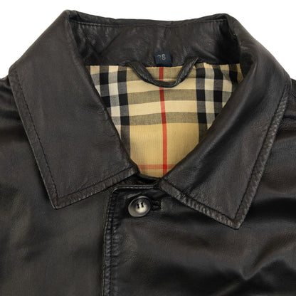 Vintage 2000s Burberry Nova Check Lined Leather Jacket Size M | Medium, Black