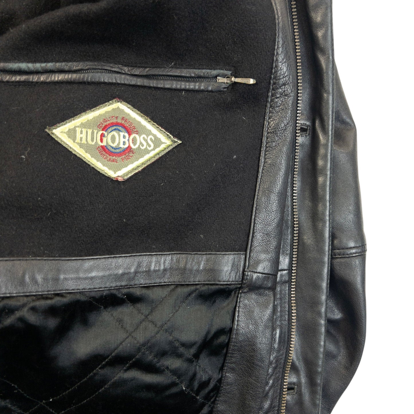 Vintage 90s Hugo Boss Zip Up Leather Jacket Size L | Large, Black