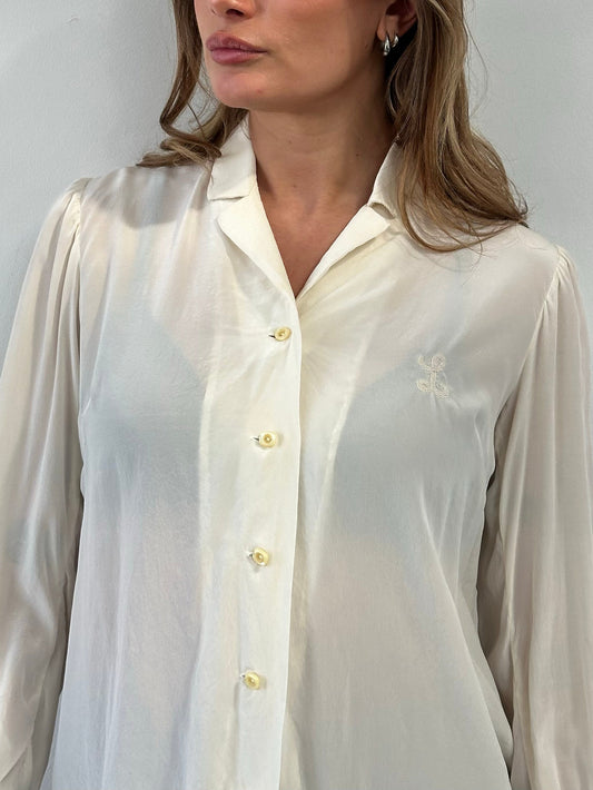 Vintage 1990s Pure Silk Embroidery Shirt - S