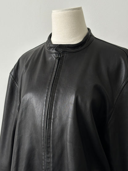 DKNY 1990s Minimal Smooth Leather Jacket - XL