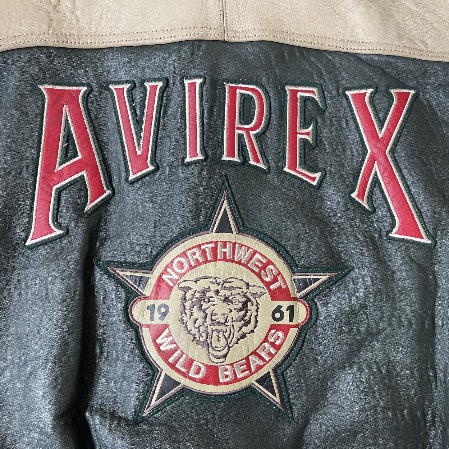 Avirex Wild Bears Leather Varsity Jacket - M | Medium, Cream