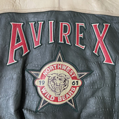 Avirex Wild Bears Leather Varsity Jacket - M | Medium, Cream