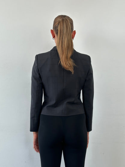 Vintage 80s Minimal Cropped Check Blazer - S