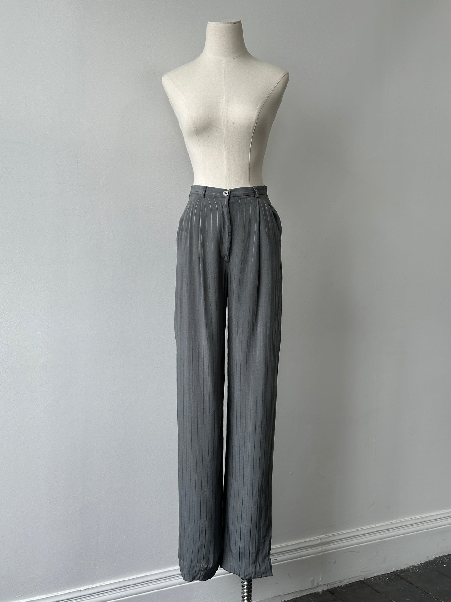 Girogio Armani 1990s Striped Straight Leg Tailored Trousers - W25