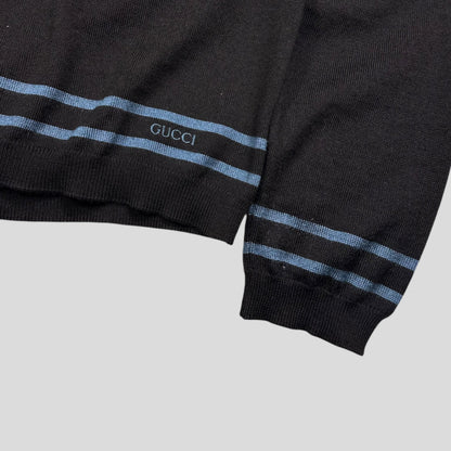 Gucci by Tom Ford 00’s Silk & Wool Light Striped Logo Knit - S/M