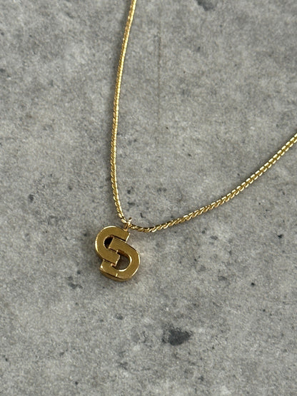 Christian Dior 16” Gold Plated Logo Pendant Necklace