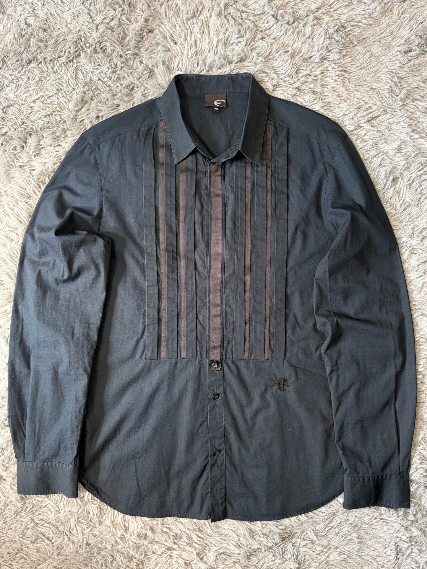 Just Cavalli 2011 Pleated Detail Button Up Shirt - M/L | O/S, Navy