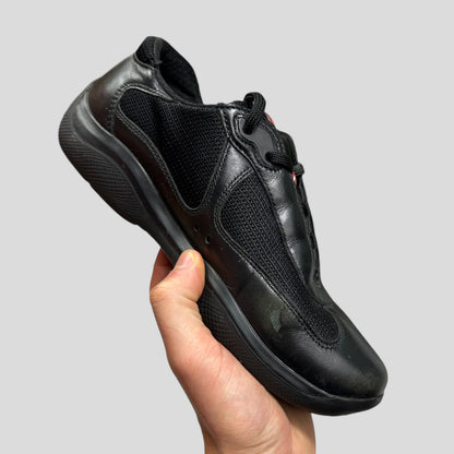 Prada Americas Cups Triple Black Leather - UK4