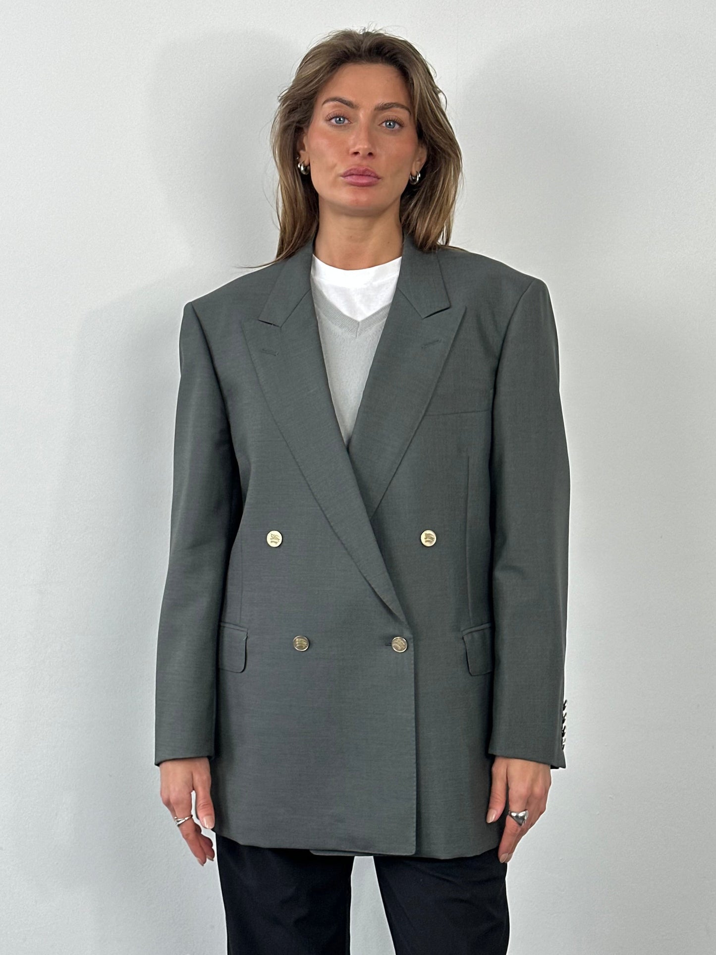 Burberry 1990s Wool Mohair Double Breasted Blazer - XL