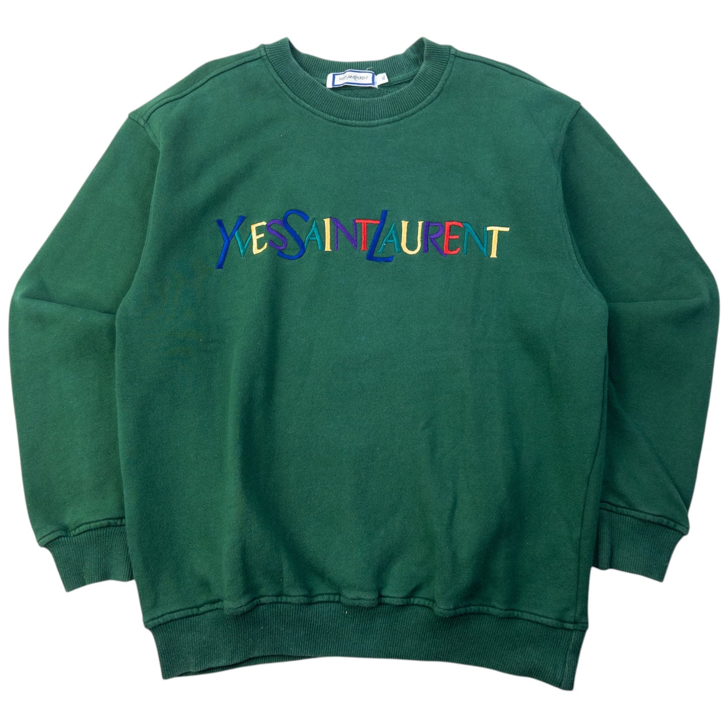 Vintage 80s YSL Yves Saint Laurent Embroidered Sweatshirt Size S | Small, Green