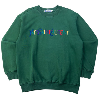 Vintage 80s YSL Yves Saint Laurent Embroidered Sweatshirt Size S | Small, Green