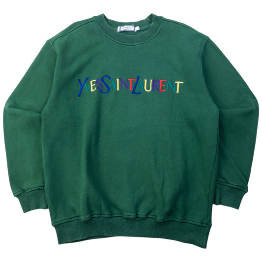 Vintage 80s YSL Yves Saint Laurent Embroidered Sweatshirt Size S | Small, Green